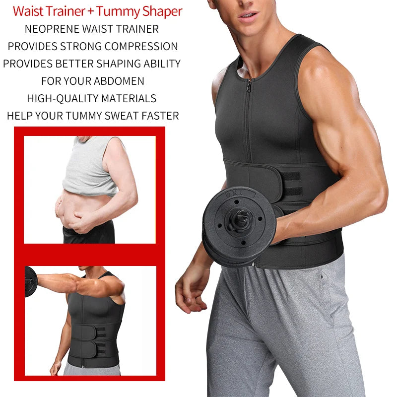 Men Waist Trainer Sauna Vest Fitness Abdomen Shaper Belly Reducing Shapewear Burn Fat Shirt Trimmer Belt
