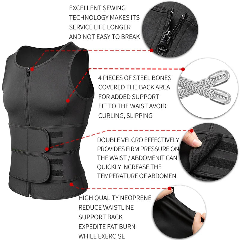 Men Waist Trainer Sauna Vest Fitness Abdomen Shaper Belly Reducing Shapewear Burn Fat Shirt Trimmer Belt